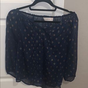 Navy and gold sheer Abercrombie blouse